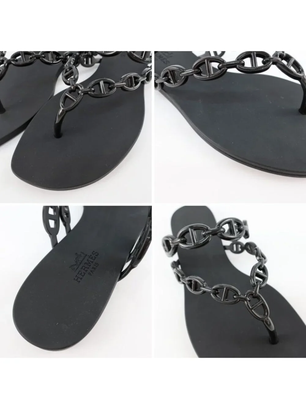 Hermes Island Sandals Chaine D'ancre Black Rubber Size 36 - Picture 7 of 10